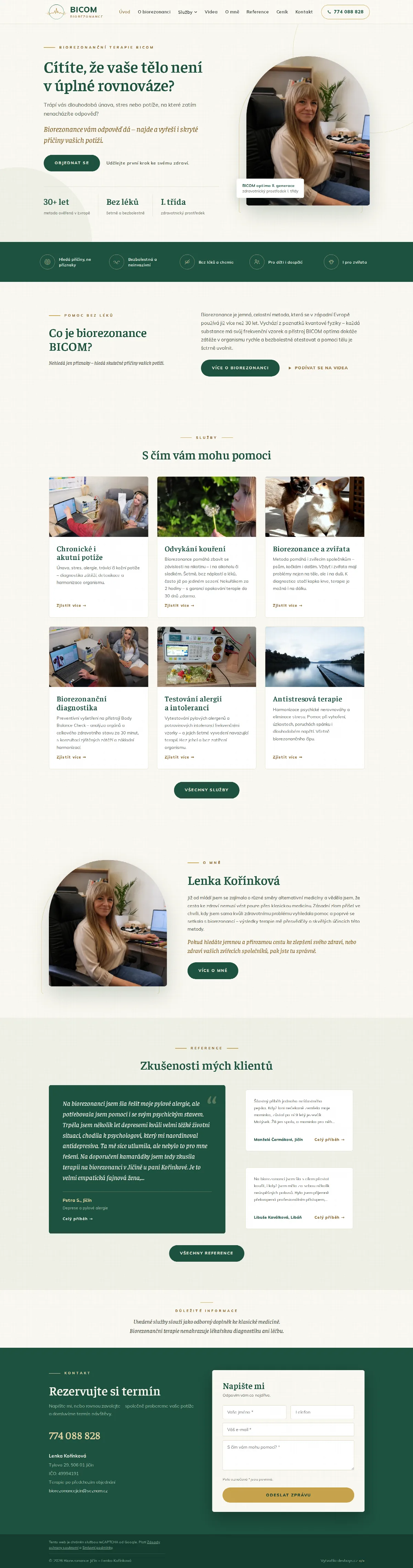 Nový web Biorezonance Jičín, celá úvodní stránka