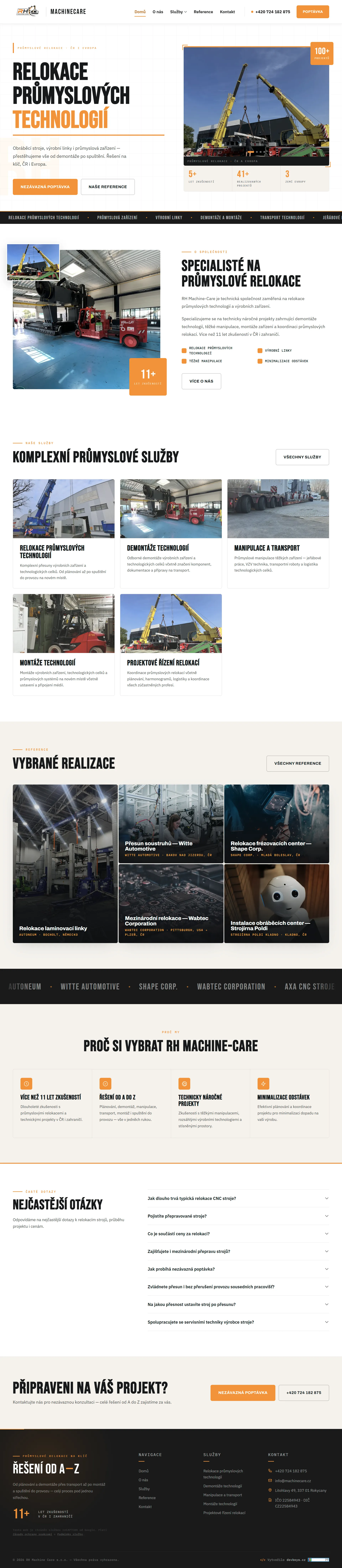 The finished RH Machine Care website after launch, full page