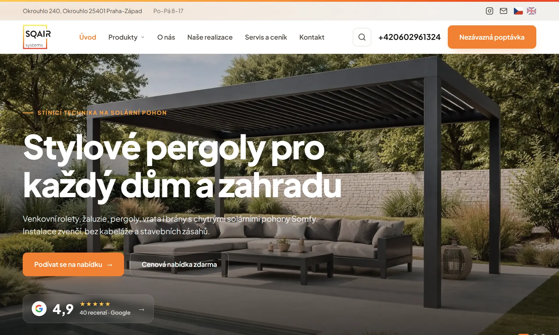 Hlavní stránka webu SQAIR systems po redesignu