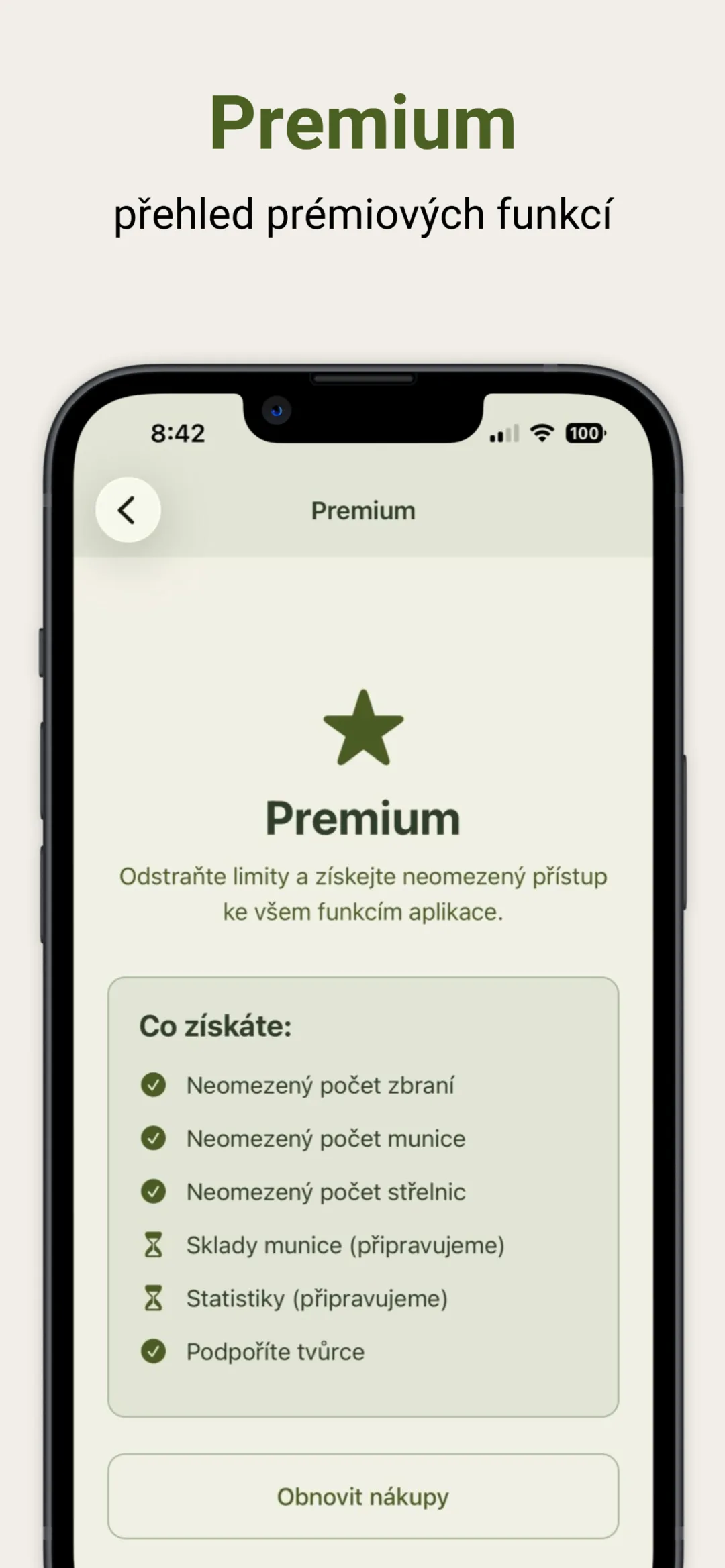 Premium funkce aplikace Střelecký deník
