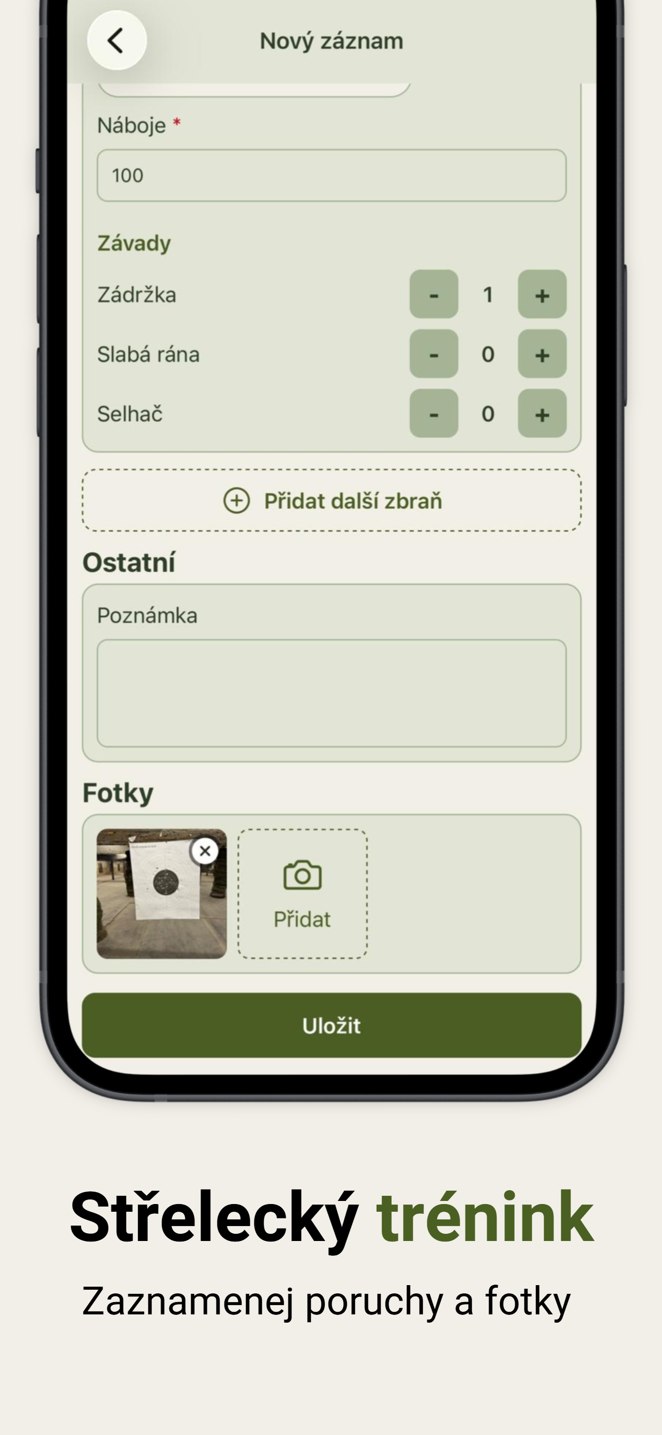 Screenshot aplikace Střelecký deník
